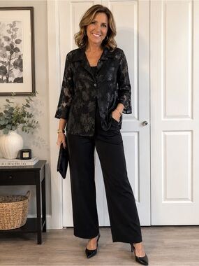 Sheer Black Floral Burnout Jacket Open Front Evening Layer Evening Glam vintage